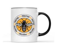 SmartyPants Bee Positive Mug Tea Coffee Cup - Happy Positivity Hive Queen Pollen Keeper Worker Honey Nature Hippy Flower Power Logo Emblem Black Handle Gift Present (Black Handle Prime)
