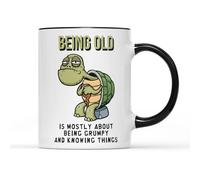 SmartyPants Being Grumpy & Knowing Things Mug Tea Coffee Cup - Father's Day Birthday Dad Daddy Father Tortoise Turtle Old Mardy Ancient Fun Joke Kitchen Gift Present (Black Handle Prime)