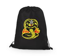 SMARTYPANTS Black Cobra Kai Drawstring Bag - The Karate Kid Martial Arts Comedy-Drama TV Gym Football Swimming Dance Back to School Nursery Primary Backpack Gift Present (Black)