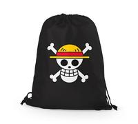 SMARTYPANTS Black One Piece Skull Drawstring Bag - Anime Monkey Luffy Rubber Manga Gym Football Swimming Dance Back to School Nursery Primary Backpack Gift Present (Black)