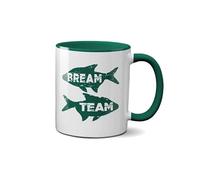SMARTYPANTS Bream Team Mug - Funny Fishing Logo Wordplay Novelty Present Gift Idea Tea Coffee Heavy Duty Handle Dino Coated Dishwasher/Microwave Safe Sublimation Ceramic (Green Handle Prime)