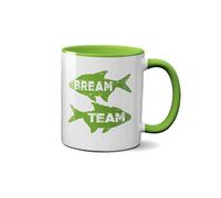 SMARTYPANTS Bream Team Mug - Funny Fishing Logo Wordplay Novelty Present Gift Idea Tea Coffee Heavy Duty Handle Dino Coated Dishwasher/Microwave Safe Sublimation Ceramic (Dark Green Handle Prime)