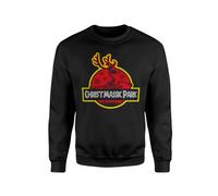 SMARTYPANTS Christmassic Park Jumper Sweatshirt - Novelty Funny Joke Festive Xmas Eve Dinosaur Fossil Skeleton Rudolph Reindeer Film Movie Work Office Party Present Gift (Medium, Black Prime)