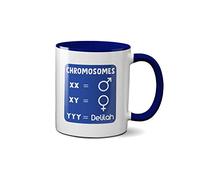 SMARTYPANTS Chromasomes YYY Delilah Mug - Funny Genetics Joke Tom Jones Novelty Gift Idea Tea Coffee Novelty Heavy Duty Handle Dino Coated Dishwasher/Microwave Safe Sublimation Ceramic (Blue Handle)