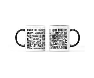 SMARTYPANTS Cockney Sayings Mug Tea Coffee Cup - Apples and Pears Bees Honey Hank Marvin Accent Dialect Slang London East End South Bow Bells Londoner Kitchen Gift Present (Black Handle Prime)