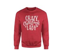 SMARTYPANTS Crazy Christmas Lady Text Jumper - Novelty Funny Fun Joke Silly Xmas Crimbo Winter Holly Quote Saying Secret Santa Stocking Filler Gift Present Pullover (Large, Red)