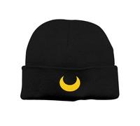 SMARTYPANTS Crescent Moon Beanie Hat - Celestial Lunar Star Anime Manga Design Knitted Unisex Winter Bobble Hat Novelty Birthday Gift (One Size, Black)