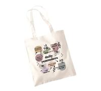SMARTYPANTS Daily Reminders Natural Tote Bag - Quote Insirational Worthy Good Things Happy Proud Small Steps Floral Peace Womans Cotton Carrier Shopper Gifts Presents (Natural)