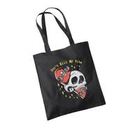 SMARTYPANTS Don't Kill My Vibe Black Tote Bag Cotton Shopper - Skull Skeleton Head Star Skateboard Skater Goth Dark Rock Roll Punk Scene Emo Cool Teen Adult Gift Present (Black)
