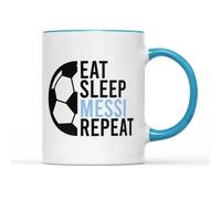SMARTYPANTS Eat Sleep Messi Repeat Mug - Football Soccer Footie Footy Argentina Sportsman Player World Cup Ball Athlete Quote Saying Phrase Tea Coffee Cup Gift Present (Blue Handle Prime)
