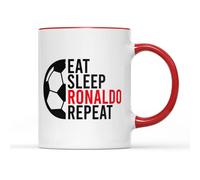 SMARTYPANTS Eat Sleep Ronaldo Repeat Mug - Football Soccer Footie Footy Portugal Sportsman Player World Cup Athlete Ball Tea Coffee Cup Quote Saying Phrase Gift Present (Red Handle Prime)
