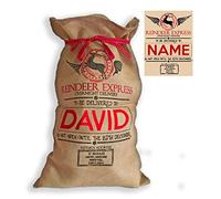 SMARTYPANTS Extra Large Personalised Name Premium Hessian Santa Sack - REINDEER EXPRESS Merry Christmas Santa Claus Red Ribbon Xmas Festive Holiday Present Gift Bags