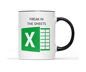 SmartyPants Freak in The Sheets Black Handle Mug Tea Coffee Cup - Funny Joke Pun Humour Excel Spreadsheet Computer Geek Nerd IT Kitchen Décor Gifts Presents (Black Handle)