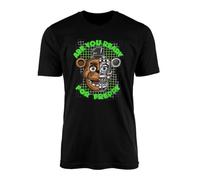 SMARTYPANTS Freddy Bear T-Shirt Top Tee - Animatronic Movie Game Night Security Guard Monitor Cameras Bear Present Gift (7-8 Years, Black)