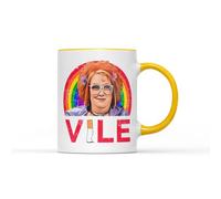 SmartyPants Gimme Linda La Hughes Vile Mug - Funny Novelty Stunner Unattractive Lycra Smoke Coffee Cup Gift Heavy Duty Ceramic Handle Coated Dishwasher Microwave Safe (Yellow