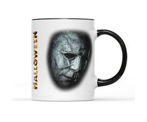 SmartyPants Halloween Mystery Slasher Mug Tea Coffee Cup - Black Horror Thriller Murderer Michael Myers Mask Scary Goth Cult Classic Film Movie Cinema Vintage Design Gift