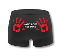 SMARTYPANTS Hands Off He's Mine Boxers - Novelty Funny Fun Joke Keep Off Husband Partner Boyfriend Valentine's Anniversary Boxer Shorts Underwear Gift Present (Small, Black Prime)