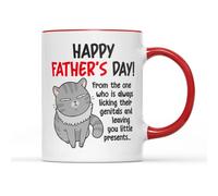 SmartyPants Happy Father's Day from The Cat Mug Tea Coffee Cup - Cat Lover Dad Pet Cute Kitten Pet Cartoon Animal Meow Novelty Crude Funny Father Joke Gift Present (Red Handle Prime)