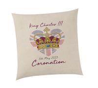 SmartyPants Heart and Crown King Charles III Natural Cushion - Royal Coronation His Majesty The King Classic Celebration Commemorative Memorabilia Home Decor Furnishing (Cover+Filling)
