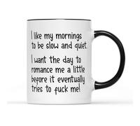 SMARTYPANTS I Like My Mornings to Be Slow and Quiet Coffee Tea Mug - Drinkware Statement Funny Day Quote Motto Day Romance Adult Humour Joke Hilarious Gift Present (Black Handle)