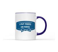 SmartyPants I Put Mayo On My Mayo Mug Tea Coffee Cup British Mayonnaise Thick Creamy Dressing Condiment Egg Yolk Funny Joke Fun Phrase Saying Play Words Gift Present (Cobalt Handle Prime)