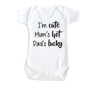 SMARTYPANTS I'm cute Mum's hot Dad's lucky funny fathers day baby clothes Short sleeved Babygrow Bodysuit (0-3 Months)