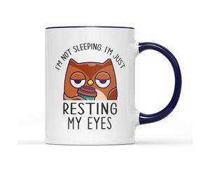 SmartyPants I'm Not Sleeping, I'm Just Resting My Eyes Mug Tea Coffee Caffeine Cup Cartoon Tired Sleepy Lazy Cute Owl Funny Joke Fun Hilarious Phrase Gift Present (Cobalt Handle Prime)