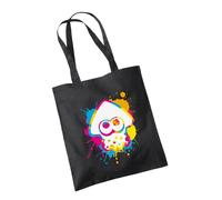 SmartyPants Inkling Colour Ink Splat Tote Bag Cotton Shopper - Squid Character Switch Video Game Inspired Gamer Gaming Merch Nerdy Geek Kids Teenager Gift Present (Black)