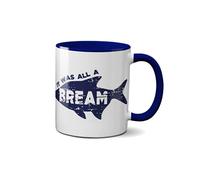 SMARTYPANTS It was All A Bream Mug- Fishing Logo Drawing Novelty Present Gift Idea Tea Coffee Heavy Duty Handle Dino Coated Dishwasher/Microwave Safe Sublimation Ceramic (Cobalt Blue Handle Prime)
