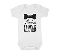 SMARTYPANTS Ladies I Have Arrived Funny Baby Bodysuit Cute Bowtie Infant Grow Suit Novelty Short Sleeve Cotton Babygrow New Newborn Boy Outfit Announcement Clothes White 6-12 Months