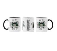 SMARTYPANTS Land Rover Defender 1958 One Life Live It Mug - 330ml Ceramic Black Handle Coffee Cup - Car Enthusiast Gift for Birthday Christmas Father's Day