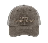 SMARTYPANTS Lawn Enforcement Embroidered Cap - Funny Gardening Hat for Men - Vintage Brown Brushed Cotton Adjustable Hat - Father's Day Lawn Gift