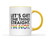SmartyPants Lets Get One Thing Straight Mug Coffee Tea Cup - Funny LGBT Flag Rainbow Lesbian Gay Transgender Bisexual Women Men Non-Binary Kitchen Home Accessories (Yellow Handle)