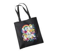 SmartyPants Love Is Love Flower Collage Black Tote Bag - Rainbow Gay Pride Parade Queer LGBTQ Festival Mens Womens Unisex Fashion Cotton Carrier Shopper (Black)
