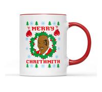 SmartyPants Mike Tyson Christmas Mug - Novelty Funny Joke Hilarious Merry Chrithmith Xmas Famous Boxer Boxing Match Glove Stocking Filler Tea Coffee Cup Present Gift (Red Handle)