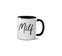 SMARTYPANTS Milf and DILF Mugs - Valentine's Day Funny Novelty Rude Gift Present Dirty Flirt Ceramic Handle Idea Heavy Duty Handle Dishwasher and Microwave Safe (Milf Black Handle)