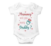 SMARTYPANTS Mummy Will You Marry Daddy Baby Grow - Wedding Engaged Ring Couple Hearts Infant Romper Short Sleeve NewBorn SleepSuit Bodysuit Vest Infants Gifts Presents (White, 6-12 Months)