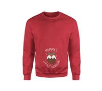 SMARTYPANTS Mummy's Little Pudding Christmas Jumper Sweatshirt - Novelty Cute Mother Mum to Be Baby Bump Belly Pregnant Maternity Holly Xmas Festive Gift Present (XL, Red Prime)