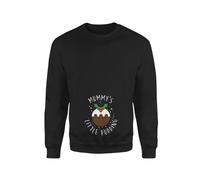 SMARTYPANTS Mummy's Little Pudding Christmas Jumper Sweatshirt - Novelty Cute Mother Mum to Be Baby Bump Belly Pregnant Maternity Holly Xmas Festive Gift Present (Small, Black Prime)
