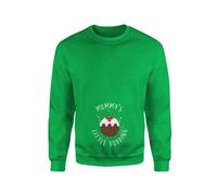 SMARTYPANTS Mummy's Little Pudding Christmas Jumper Sweatshirt - Novelty Cute Mother Mum to Be Baby Bump Belly Pregnant Maternity Holly Xmas Festive Gift Present (Medium, Green)