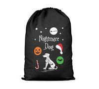 SMARTYPANTS Nightmare Dog Spooky Christmas Drawstring Santa Sack - Large Reusable Halloween & Xmas Holiday Present Bag for Pet Lovers | Unique Skeleton Dog Decor