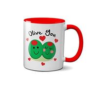 SmartyPants Olive You Valentines Day Mug- Love Presents Gifts Ideas Partner Wife Husband Fun (Red Handle)