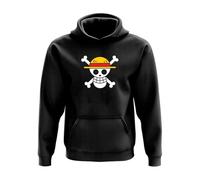 SMARTYPANTS One Piece Straw Hat Pirate Jolly Roger Graphic Hoodie, Black, Unisex, Cotton, Anime Manga Pullover (UK, Age, 9 Years, 11 Years, Regular)