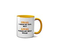 SMARTYPANTS Oral Makes My Day Mug - Funny Novelty Rude Pun Couple Romantic Cup Coffee Mother's Day Birthday Ceramic Handle Idea Heavy Duty Handle Dishwasher and Microwave Safe (Orange