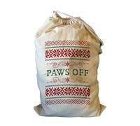 Smartypants Paws Off Christmas Sack Funny Pet Santa Bag Red Green Fair Isle Canvas Drawstring Holiday Present Pouch for Dogs Cats Xmas Stocking Filler & Toy Storage Sack