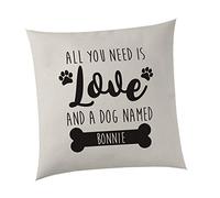 SmartyPants Personalised Cushion Cover - All you need is love and a dog named - Cute Bed (Natural)
