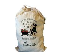 Smartypants Personalised Fetched By Santa Paws Dog Christmas Sack Canvas Drawstring Santa Paws Gift Bag Furry and Bright Dog Sleigh Present Bag Pet Toy Storage Custom Name