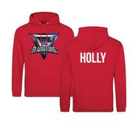 SMARTYPANTS Personalised Gladiator Name Pullover Hoodie - Adults Kids 90's TV Show Apollo Steel Diamond Dynamite Sabre Battle Present Gift (3XL, Red)