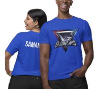 SMARTYPANTS Personalised Gladiator Name T-Shirt Top Tee - Adults Kids 90's TV Show Viper Apollo Giant Steel Diamond Dynamite Sabre Battle Present Gift (Medium, Blue)