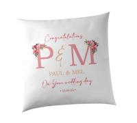 SmartyPants Personalised Initials, Names and Date Congratulations Wedding Cushion Cover - Husband Wife Bride Groom Happy Couple Celebration Occasion Home Gift Present (White)